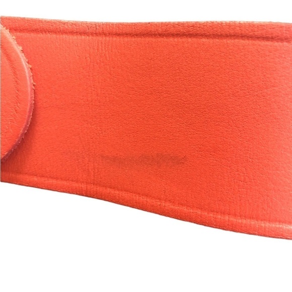Norma Kamali Leather Belt Sz. S Terra Cotta 2”W Square Buckle Classic Designer